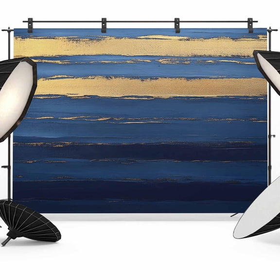 7x5ft Photo Backdrop, Blue Gold Wave Soft Polyester Backdrop Curtains Photography Backdrops, Summer Coastal Ocean Stripe Brushed Background for Photoshoots Studio Video Portrait Parties