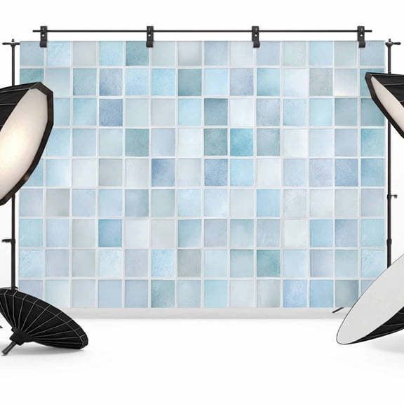 7x5ft Photo Backdrop, Blue Grey Checkered Soft Polyester Backdrop Curtains Photography Backdrops, Farmhouse Plaid Buffalo Elegant Geometric Brushed Background for Photoshoots Studio Video Portrait