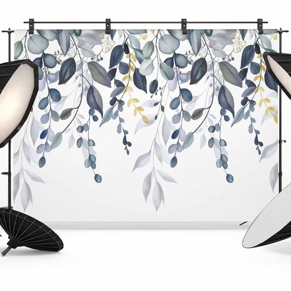 7x5ft Photo Backdrop, Blue Grey Eucalyptus Soft Polyester Backdrop Curtains Photography Backdrops, Watercolor Spring Weeping Botanical Brushed Background for Photoshoots Studio Video Portrait Parties
