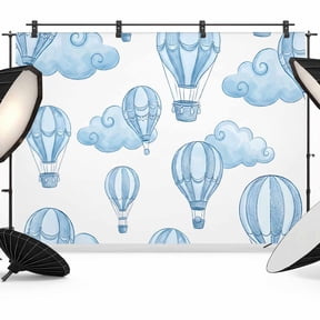 7x5ft Photo Backdrop, Blue Hot Air Balloon Soft Polyester Backdrop Curtains Photography Backdrops, Modern Balloon Float Clouds Brushed Background for Photoshoots Studio Video Portrait Parties