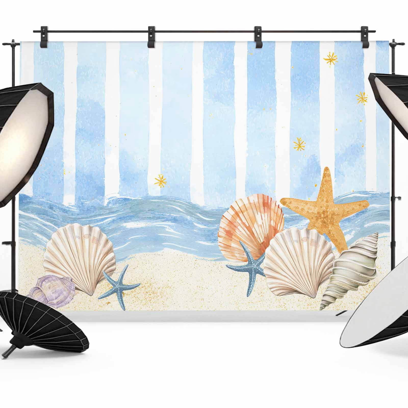 Capos Shells Backdrop 7x5ft Photo Backdrop, Blue Ocean Soft Polyester Backdrop Curtains ...