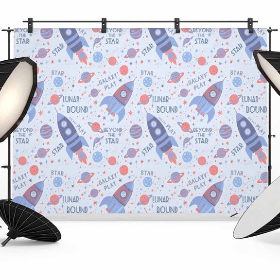 7x5ft Photo Backdrop, Blue Rocket Soft Polyester Backdrop Curtains Photography Backdrops, Cartoon Stars Modern Abstract Art Brushed Background for Photoshoots Studio Video Portrait Parties