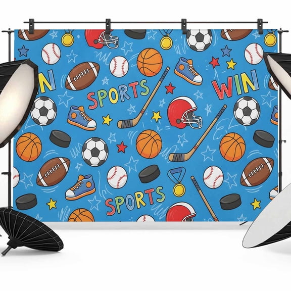 7x5ft Photo Backdrop, Blue Sports Soft Polyester Backdrop Curtains Photography Backdrops, Football Basketball Rugby Baseball Brushed Background for Photoshoots Studio Video Portrait Parties