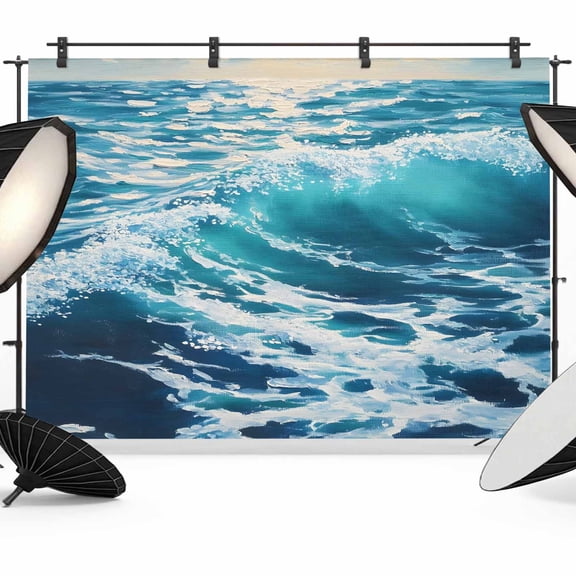 7x5ft Photo Backdrop, Blue Teal Coastal Soft Polyester Backdrop Curtains Photography Backdrops, Sea Nautical Ocean Summer Beach Brushed Background for Photoshoots Studio Video Portrait Parties