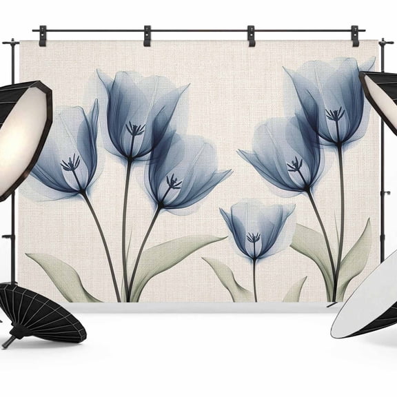 7x5ft Photo Backdrop, Blue Tulip Soft Polyester Backdrop Curtains Photography Backdrops, Spring Floral Rustic Summer Botanical Brushed Background for Photoshoots Studio Video Portrait Parties