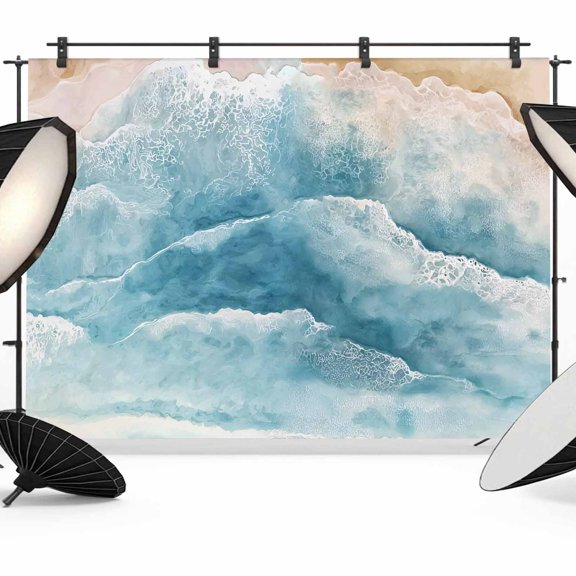7x5ft Photo Backdrop, Blue Waves Abstract Soft Polyester Backdrop Curtains Photography Backdrops, Boho Summer Beach Coastal Ocean Beach Brushed Background for Photoshoots Studio Video Portrait Party