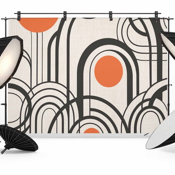 7x5ft Photo Backdrop, Boho Geometric Soft Polyester Backdrop Curtains Photography Backdrops, Modern Abstract Orange Sun on Linen Brushed Background for Photoshoots Studio Video Portrait Parties