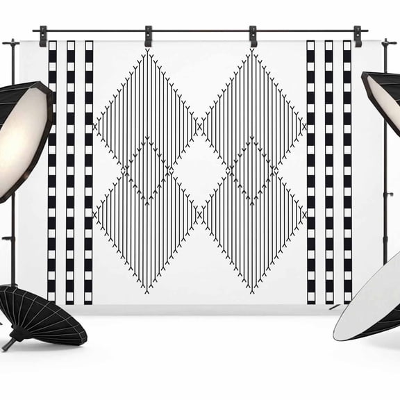 7x5ft Photo Backdrop, Boho Modern Soft Polyester Backdrop Curtains Photography Backdrops, Black White Checkered Border Minimalist Brushed Background for Photoshoots Studio Video Portrait Parties