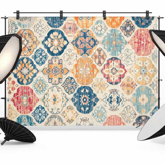 7x5ft Photo Backdrop, Boho Morocco Soft Polyester Backdrop Curtains Photography Backdrops, Retro Farmhouse Ethnic Neutral Aesthetic Brushed Background for Photoshoots Studio Video Portrait Parties