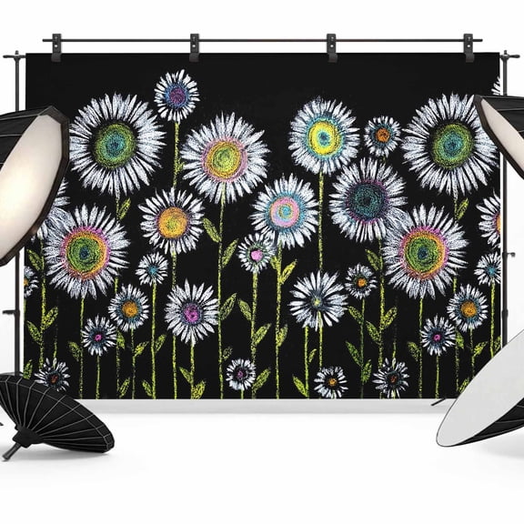 7x5ft Photo Backdrop, Boho White Daisy Soft Polyester Backdrop Curtains Photography Backdrops, Modern Abstract Art Botanical Floral Brushed Background for Photoshoots Studio Video Portrait Parties