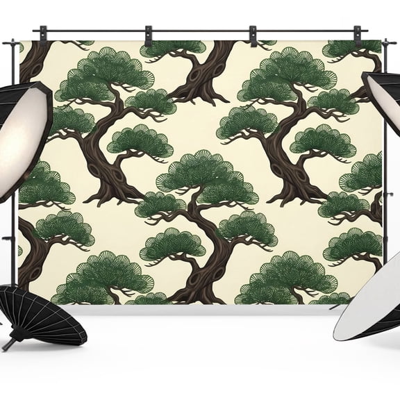 7x5ft Photo Backdrop, Bonsai Tree Soft Polyester Backdrop Curtains Photography Backdrops, Botanical Pine Evergreen Japanese Zen Cream Brushed Background for Photoshoots Studio Video Portrait Parties