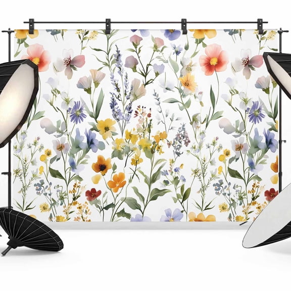 7x5ft Photo Backdrop, Botanical Flower Soft Polyester Backdrop Curtains Photography Backdrops, Watercolor Retro Spring Farm Leaf Brushed Background for Photoshoots Studio Video Portrait Parties