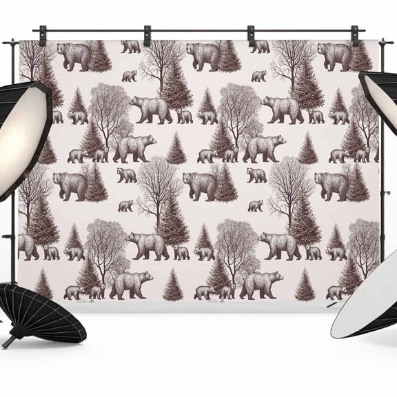 7x5ft Photo Backdrop, Brown Bear Soft Polyester Backdrop Curtains Photography Backdrops, Hunting Bear Forest Wildlife Animals Vintage Brushed Background for Photoshoots Studio Video Portrait Parties