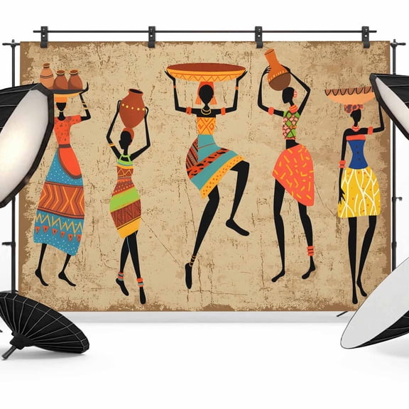 7x5ft Photo Backdrop, Brown Boho Soft Polyester Backdrop Curtains Photography Backdrops, Farmhouse Vintage Ethnic African Women Brushed Background for Photoshoots Studio Video Portrait Parties