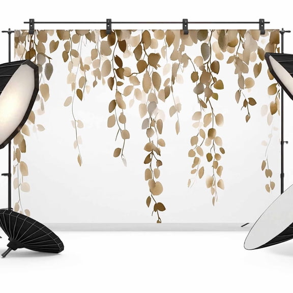 7x5ft Photo Backdrop, Brown Eucalyptus Leaves Soft Polyester Backdrop Curtains Photography Backdrops, Watercolor Summer Botanical Brushed Background for Photoshoots Studio Video Portrait Parties