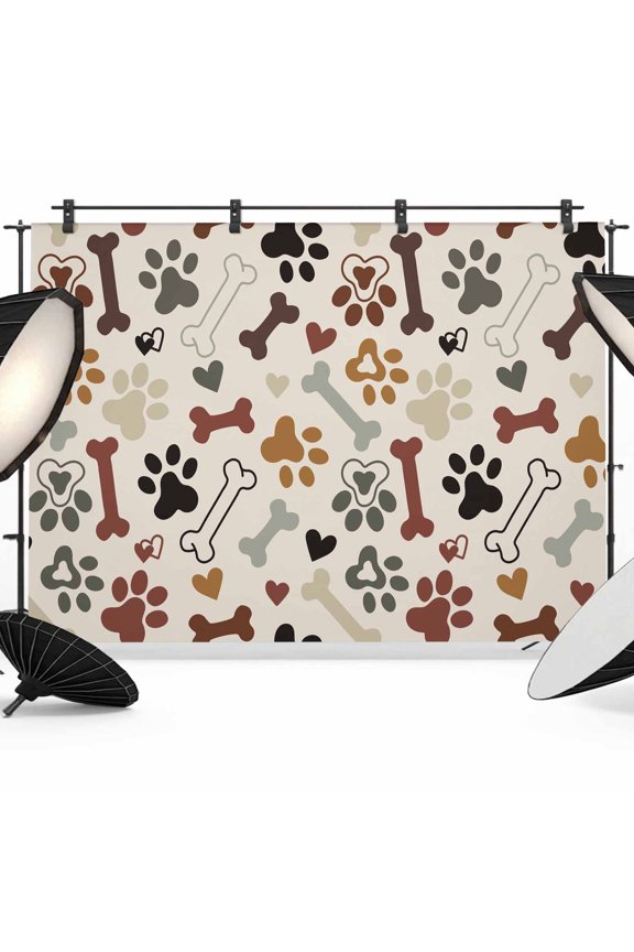 7x5ft Photo Backdrop, Brown Grey Dog Paw Soft Polyester Backdrop Curtains Photography Backdrops, Vintage Dog Bones Love Heart Brushed Background for Photoshoots Studio Video Portrait Parties