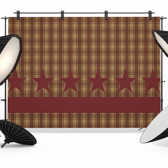 7x5ft Photo Backdrop, Brown Plaid Soft Polyester Backdrop Curtains Photography Backdrops, Modern Geometric Red Stars Checkered Brushed Background for Photoshoots Studio Video Portrait Parties