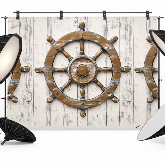 7x5ft Photo Backdrop, Brown Rudder Coastal Soft Polyester Backdrop Curtains Photography Backdrops, Summer Beach Ocean Nautical Brushed Background for Photoshoots Studio Video Portrait Parties