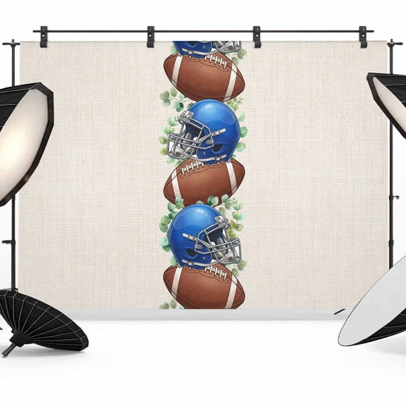7x5ft Photo Backdrop, Brown Rugby Soft Polyester Backdrop Curtains Photography Backdrops, Fall Blue Football Helmet Eucalyptus Leaves Brushed Background for Photoshoots Studio Video Portrait Parties