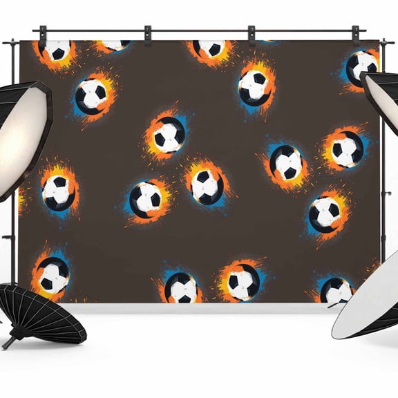 7x5ft Photo Backdrop, Brown Soccer Soft Polyester Backdrop Curtains Photography Backdrops, Orange Blue Football Sports Brushed Background for Photoshoots Studio Video Portrait Parties