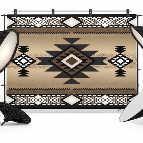 7x5ft Photo Backdrop, Brown Southwest Soft Polyester Backdrop Curtains Photography Backdrops, Farmhouse Boho Aztec Geometric Neutral Brushed Background for Photoshoots Studio Video Portrait Parties