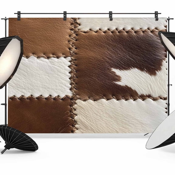 7x5ft Photo Backdrop, Brown White Leather Texture Soft Polyester Backdrop Curtains Photography Backdrops, Abstract Art Cowhide Brushed Background for Photoshoots Studio Video Portrait Parties