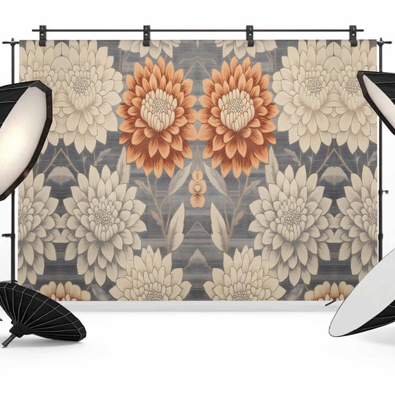 7x5ft Photo Backdrop, Burnt Orange Grey Flower Soft Polyester Backdrop Curtains Photography Backdrops, Botanical Spring Floral Brushed Background for Photoshoots Studio Video Portrait Parties