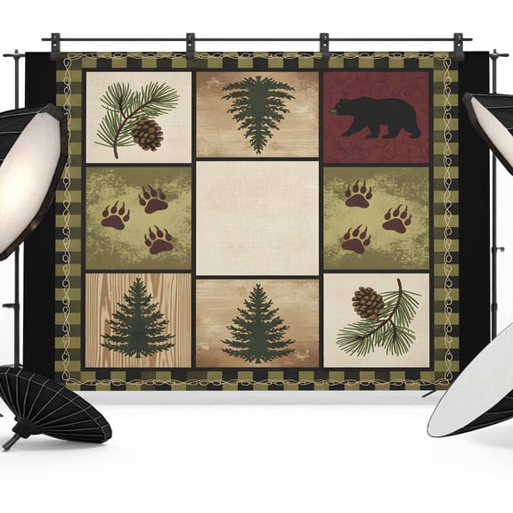 7x5ft Photo Backdrop, Cabin Buffalo Plaid Soft Polyester Backdrop Curtains Photography Backdrops, Forest Bear Splicing Brushed Background for Photoshoots Studio Video Portrait Parties