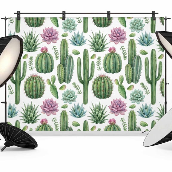 7x5ft Photo Backdrop, Cactus Summer Soft Polyester Backdrop Curtains Photography Backdrops, Watercolor Tropical Botanical White Brushed Background for Photoshoots Studio Video Portrait Parties