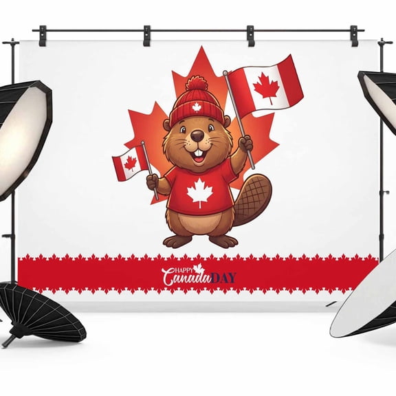 7x5ft Photo Backdrop, Canada Beavers Soft Polyester Backdrop Curtains Photography Backdrops, Modern Chic Maple Leaf Red Brown Brushed Background for Photoshoots Studio Video Portrait Parties