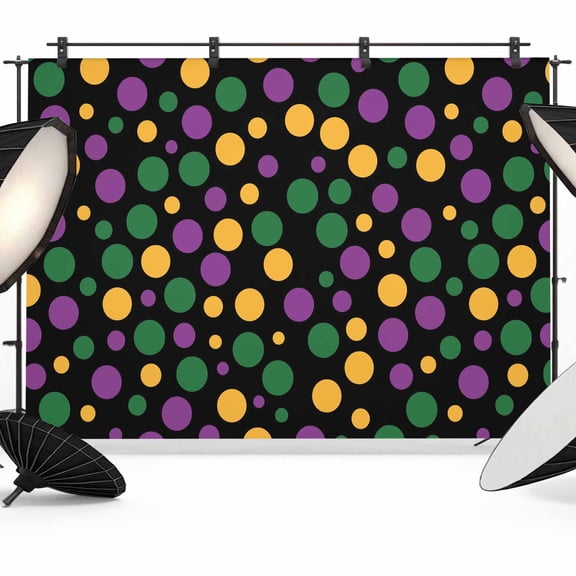 7x5ft Photo Backdrop, Carnival Soft Polyester Backdrop Curtains Photography Backdrops, Modern Abstract Purple Green Yellow Polka Dot Brushed Background for Photoshoots Studio Video Portrait Parties