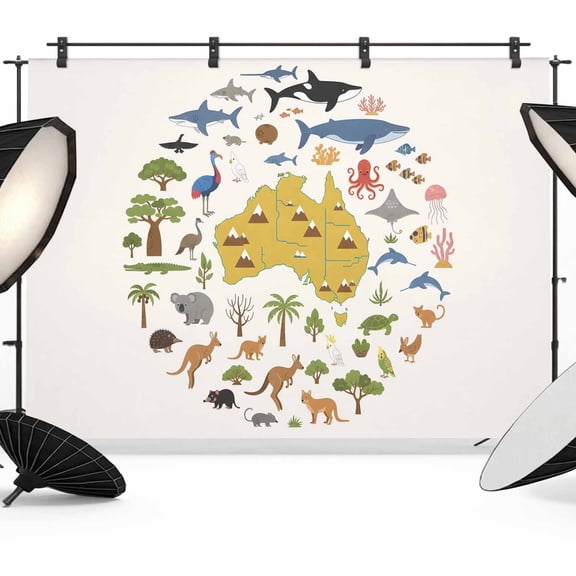 7x5ft Photo Backdrop, Cartoon Animals Botanical Soft Polyester Backdrop Curtains Photography Backdrops, Palm Trees Modern Art Brushed Background for Photoshoots Studio Video Portrait Parties