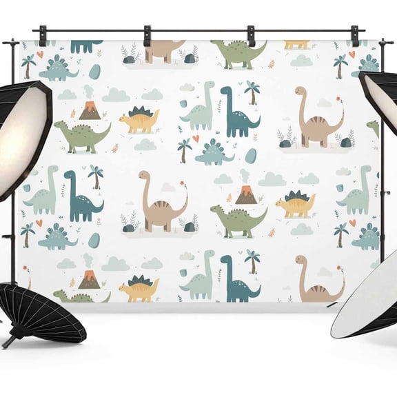 7x5ft Photo Backdrop, Cartoon Animals Soft Polyester Backdrop Curtains Photography Backdrops, Funny Dinosaur Tropical Plants Forest Brushed Background for Photoshoots Studio Video Portrait Parties