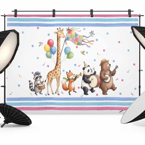 7x5ft Photo Backdrop, Cartoon Animals Soft Polyester Backdrop Curtains Photography Backdrops, Modern Forest Celebration Party Brushed Background for Photoshoots Studio Video Portrait Parties