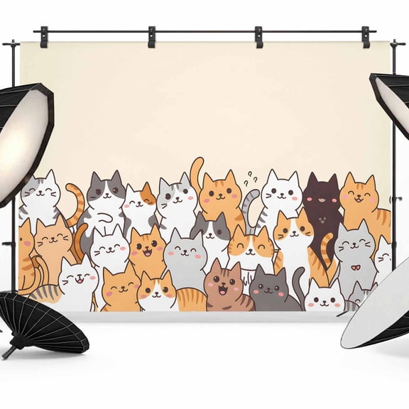 7x5ft Photo Backdrop, Cartoon Cat Soft Polyester Backdrop Curtains Photography Backdrops, Modern Simple Funny Cute Animals Art Brushed Background for Photoshoots Studio Video Portrait Parties