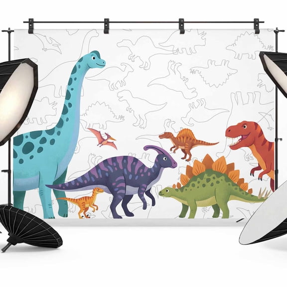 7x5ft Photo Backdrop, Cartoon Dinosaur Soft Polyester Backdrop Curtains Photography Backdrops, Funny Abstract Animals Cute Colorful Brushed Background for Photoshoots Studio Video Portrait Parties