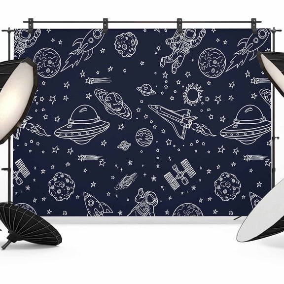 7x5ft Photo Backdrop, Cartoon Space Soft Polyester Backdrop Curtains Photography Backdrops, Spacecraft Rocket Meteorite Star Funny Brushed Background for Photoshoots Studio Video Portrait Parties