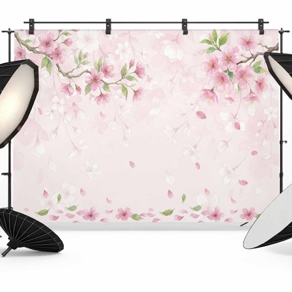 7x5ft Photo Backdrop, Cherry Blossom Soft Polyester Backdrop Curtains Photography Backdrops, Spring Farmhouse Botanical Flowers Brushed Background for Photoshoots Studio Video Portrait Parties