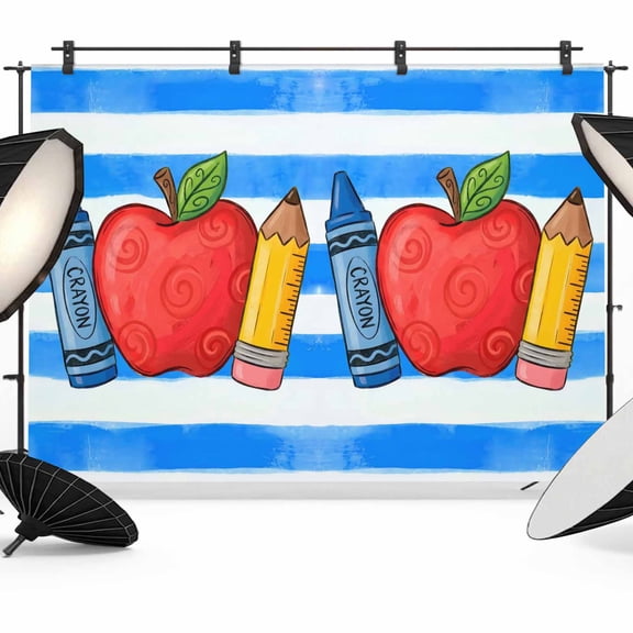 7x5ft Photo Backdrop, Children's Day Soft Polyester Backdrop Curtains Photography Backdrops, Funny Cartoon Pencil Blue Striped Brushed Background for Photoshoots Studio Video Portrait Parties