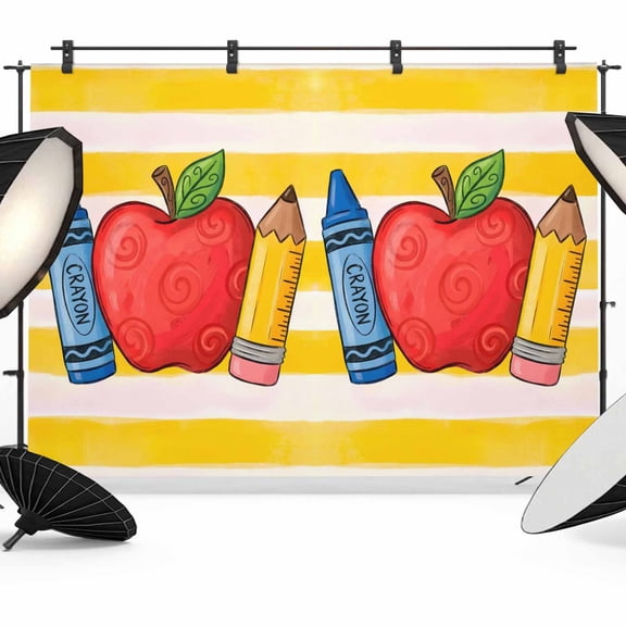 7x5ft Photo Backdrop, Children's Day Soft Polyester Backdrop Curtains Photography Backdrops, Funny Cartoon Pencil Yellow Striped Brushed Background for Photoshoots Studio Video Portrait Parties