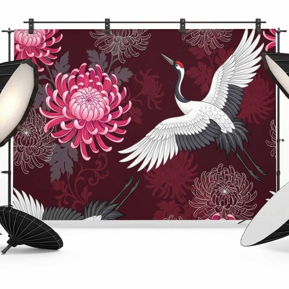7x5ft Photo Backdrop, Chinese Style Soft Polyester Backdrop Curtains Photography Backdrops, Rustic Swan Birds Botanical Flowers Brushed Background for Photoshoots Studio Video Portrait Parties