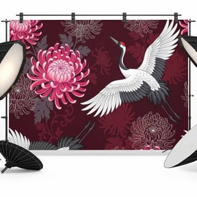 7x5ft Photo Backdrop, Chinese Style Soft Polyester Backdrop Curtains Photography Backdrops, Rustic Swan Birds Botanical Flowers Brushed Background for Photoshoots Studio Video Portrait Parties