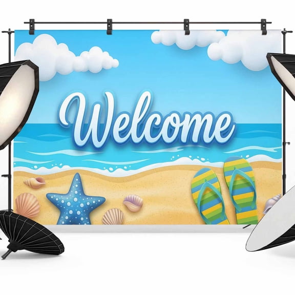 7x5ft Photo Backdrop, Coastal Beach Soft Polyester Backdrop Curtains Photography Backdrops, Cartoon Summer Ocean Starfish Sky Blue Waves Brushed Background for Photoshoots Studio Video Portrait Party