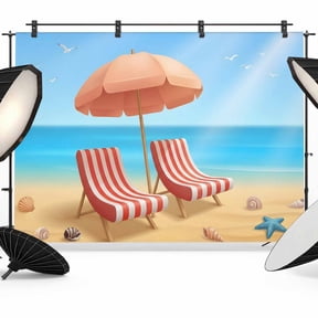 7x5ft Photo Backdrop, Coastal Beach Soft Polyester Backdrop Curtains Photography Backdrops, Cartoon Summer Ocean Vacation Sky Blue Waves Brushed Background for Photoshoots Studio Video Portrait Party