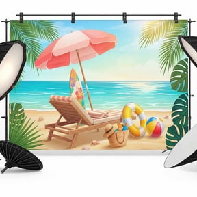 7x5ft Photo Backdrop, Coastal Beach Soft Polyester Backdrop Curtains Photography Backdrops, Summer Tropical Ocean Vacation Waves Blue Brushed Background for Photoshoots Studio Video Portrait Parties