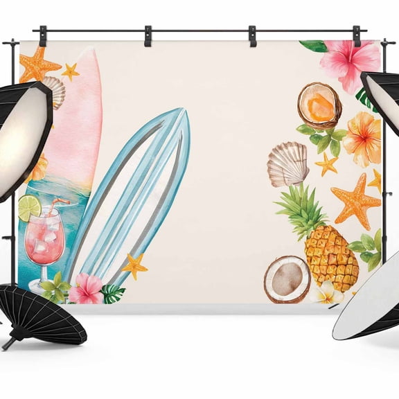 7x5ft Photo Backdrop, Coastal Beach Soft Polyester Backdrop Curtains Photography Backdrops, Summer Tropical Plants Ocean Sea Beige Brushed Background for Photoshoots Studio Video Portrait Parties
