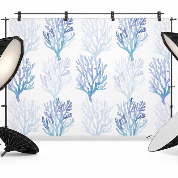 7x5ft Photo Backdrop, Coastal Blue Coral Soft Polyester Backdrop Curtains Photography Backdrops, Nautical Ocean Seaside Beach Brushed Background for Photoshoots Studio Video Portrait Parties