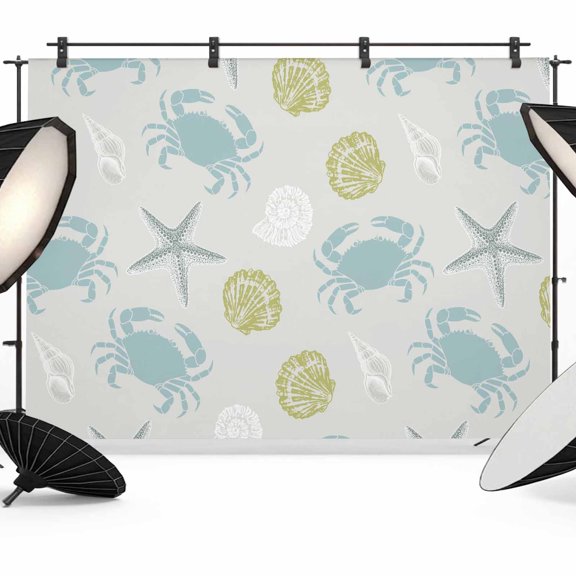 7x5ft Photo Backdrop, Coastal Crab Soft Polyester Backdrop Curtains Photography Backdrops, Summer Nautical Beach Ocean Starfish Shell Brushed Background for Photoshoots Studio Video Portrait Parties
