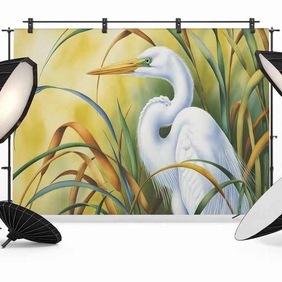 7x5ft Photo Backdrop, Coastal Heron Soft Polyester Backdrop Curtains Photography Backdrops, Ocean Beach Country White Birds Plant Brushed Background for Photoshoots Studio Video Portrait Parties