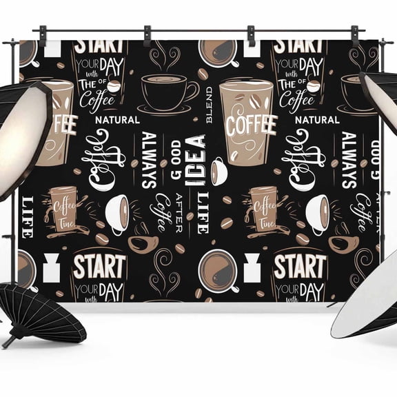 7x5ft Photo Backdrop, Coffee Black Soft Polyester Backdrop Curtains Photography Backdrops, Brown Beans Cup Dessert Drink Monochrome Brushed Background for Photoshoots Studio Video Portrait Parties